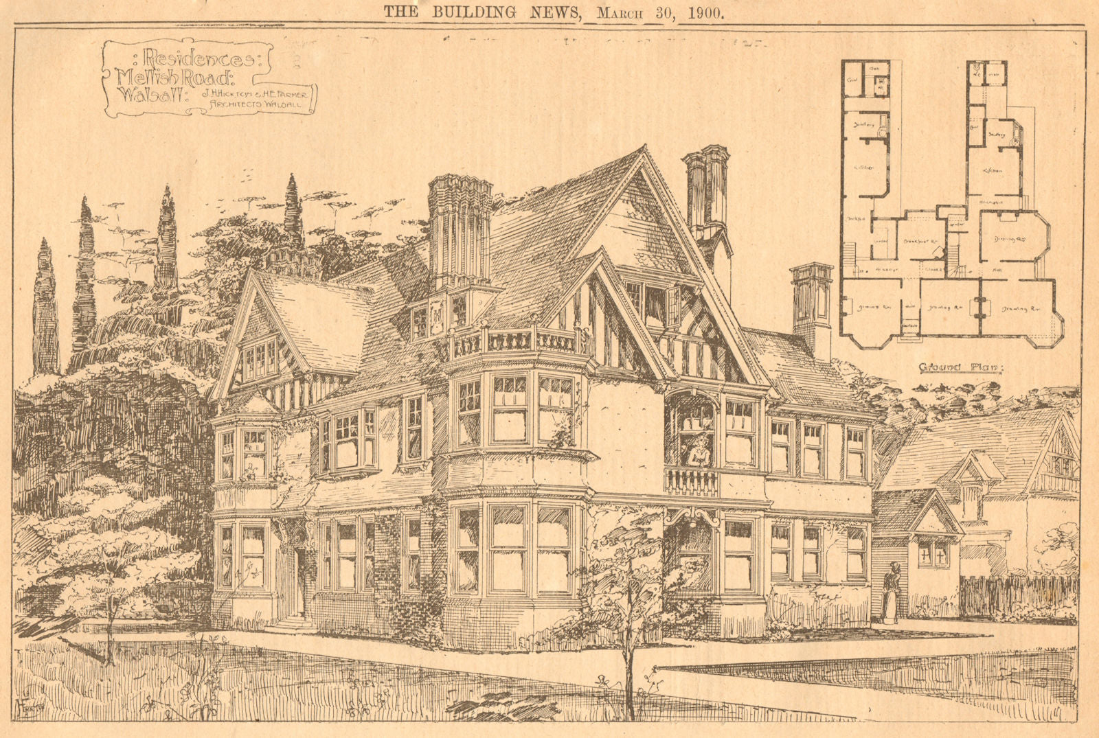 Residences: Mellish Road, Walsall, J.H. Hickton & H.E. Farmer Architect 1900
